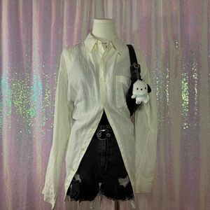 white linen long button-up dress shirt